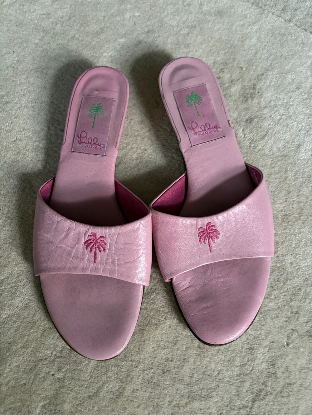 Lilly Pulitzer Pink Palm Leather Slide Sandals